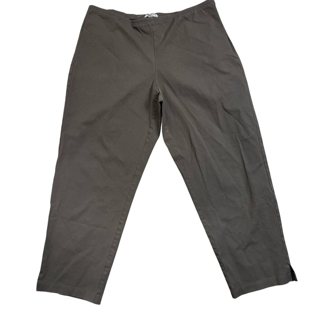 Eileen Fisher Organic Cotton Flat Front Pants Size Large Tapered Leg Brown Tan